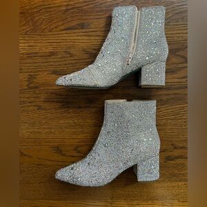 Betsey Johnson Glittering Studded Silver Ankle Booties